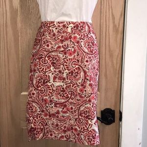Loft red paisley skirt size 2